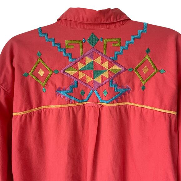 Vtg IB Diffusion Womens Western Shirt Plus 22W Coral Colorful Embroidery Cowgirl - Picture 12 of 16